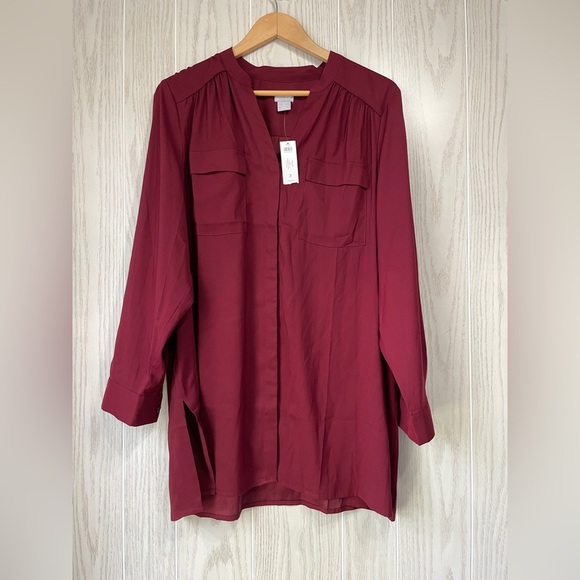 Chicos Maroon Satin Tunic Size 3 NWT - Picture 5 of 6